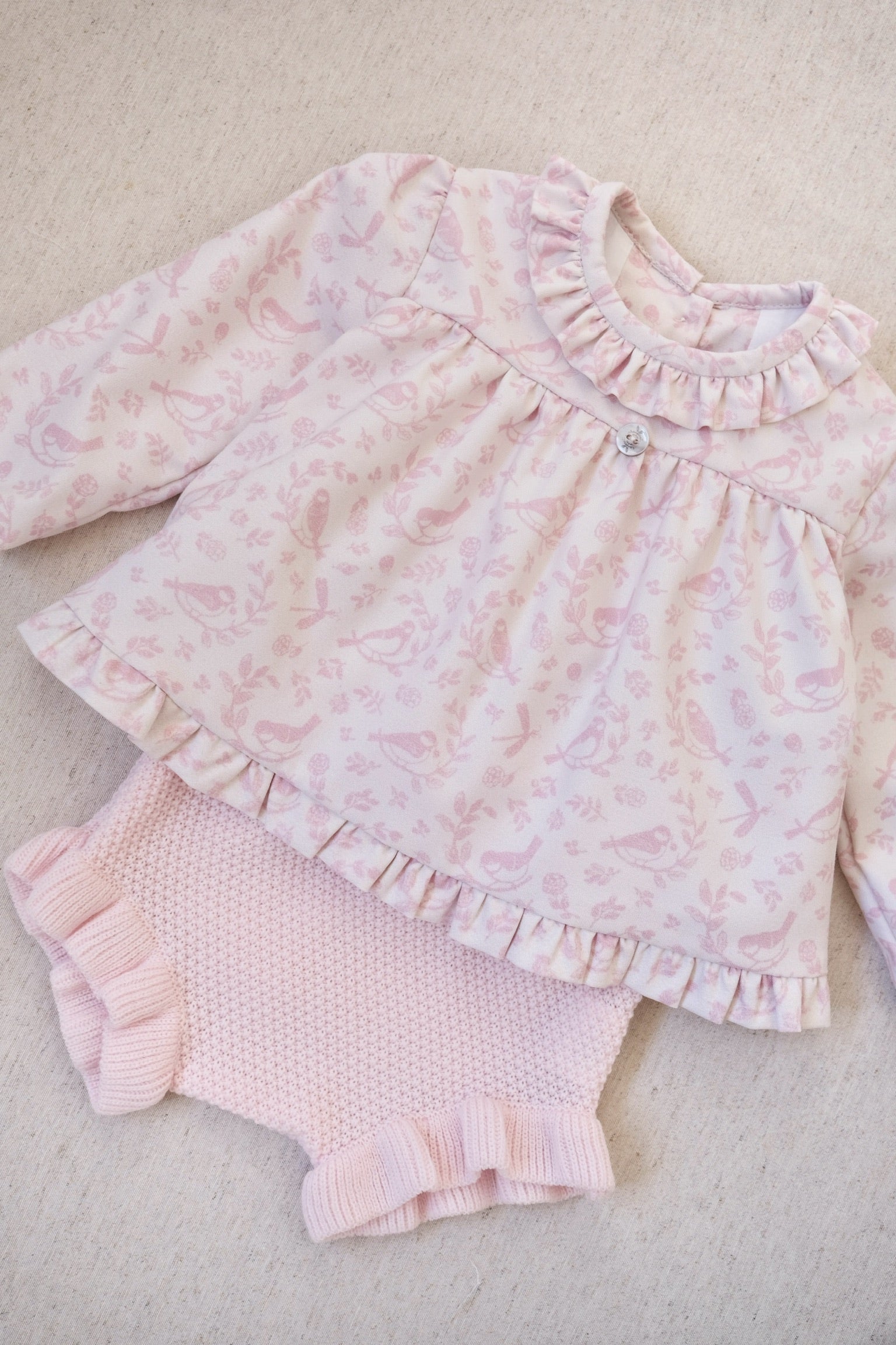 Conjunto Tejido Alma Pajaros Rosa