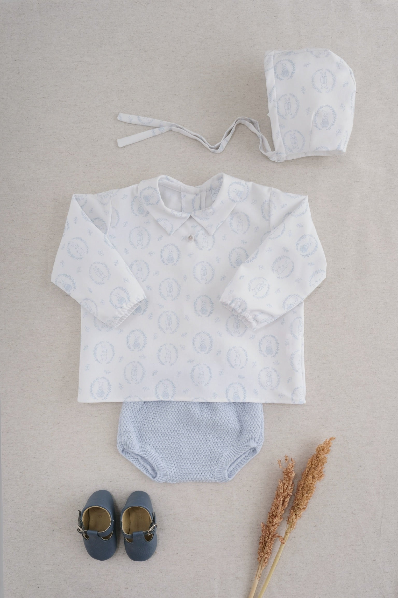 Conjunto Tejido Bebé Conejo Azul