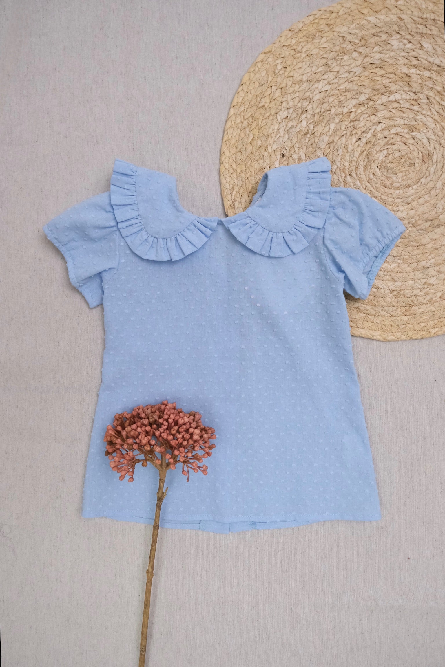 Sky Blue Plumeti Ruffled Shirt