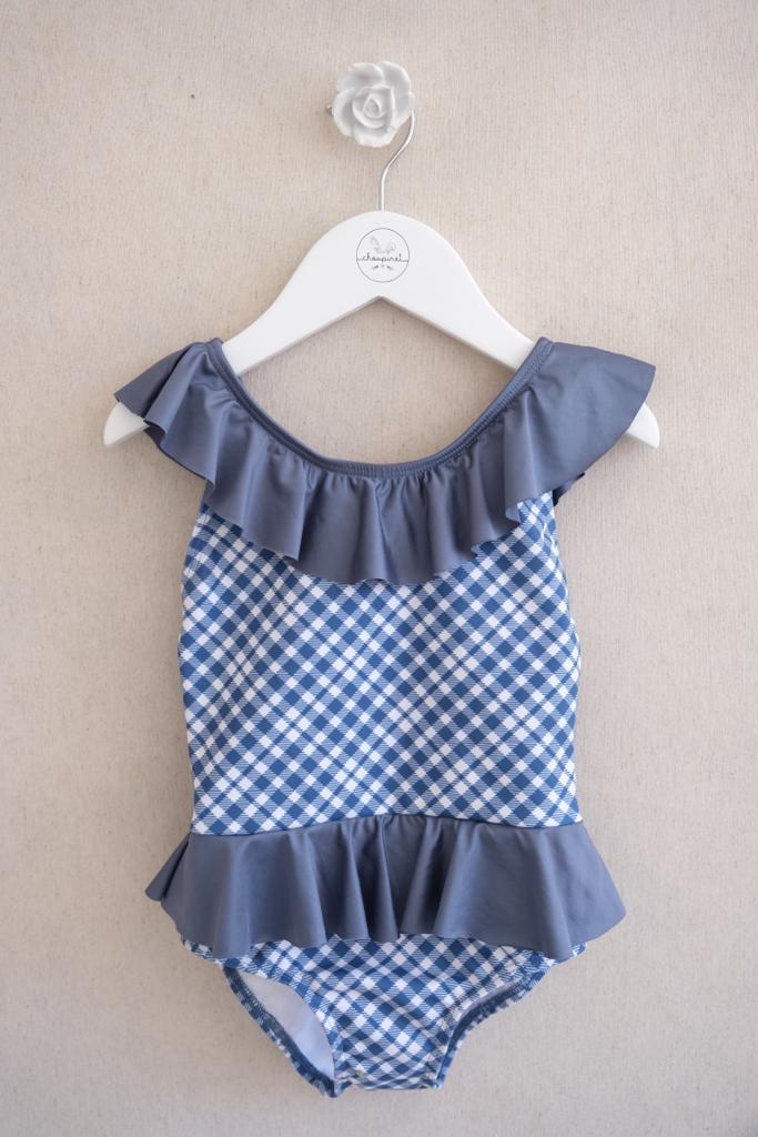 Traje de Baño Niña Cuadros Azul