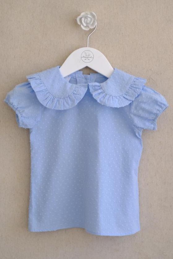 Sky Blue Plumeti Ruffled Shirt