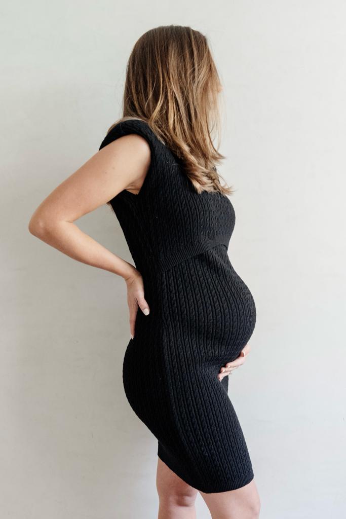Vestido Trenza Manga Corta Mamá Negro