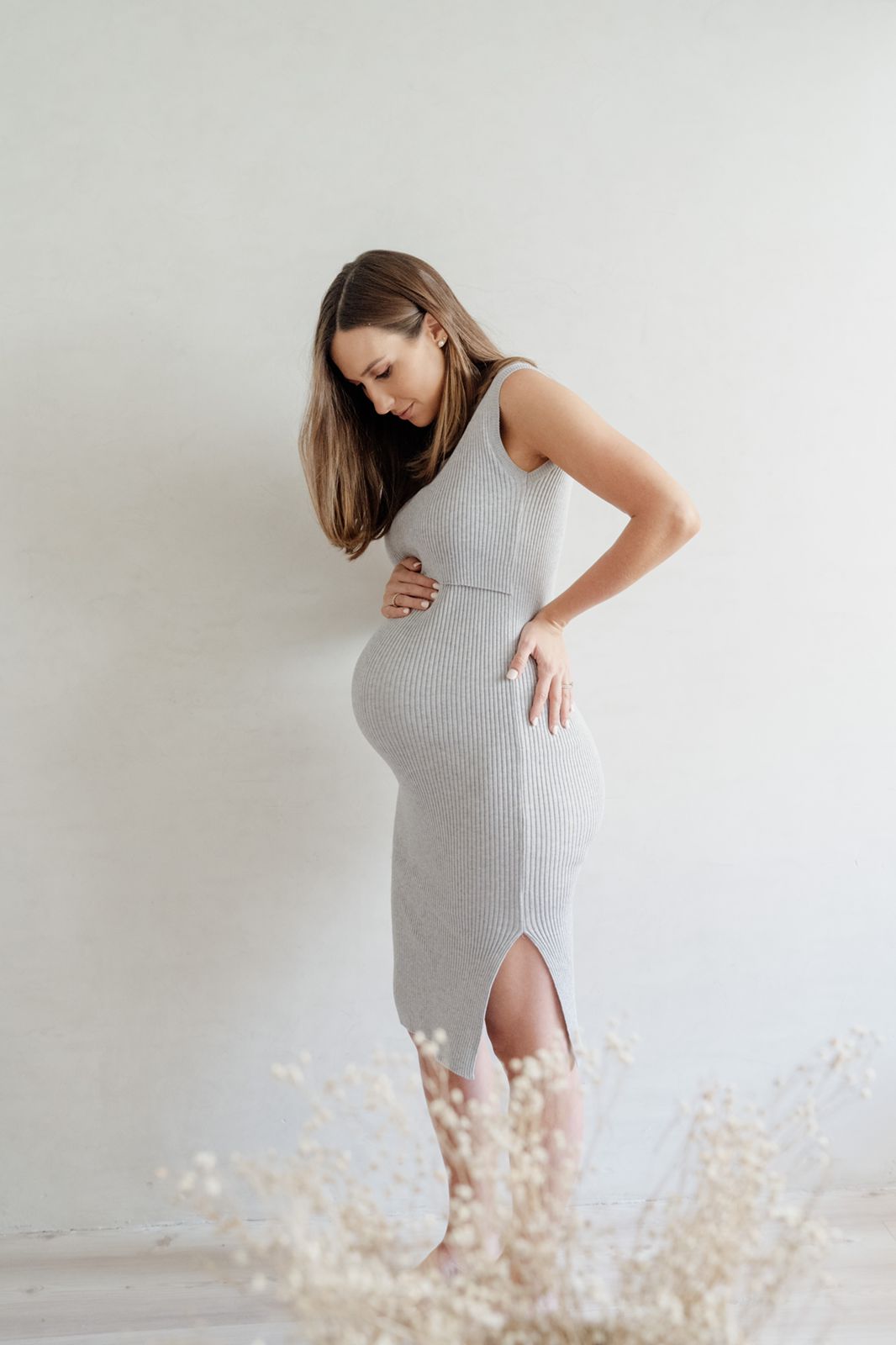 Vestido Midi Tejido Mom Gris