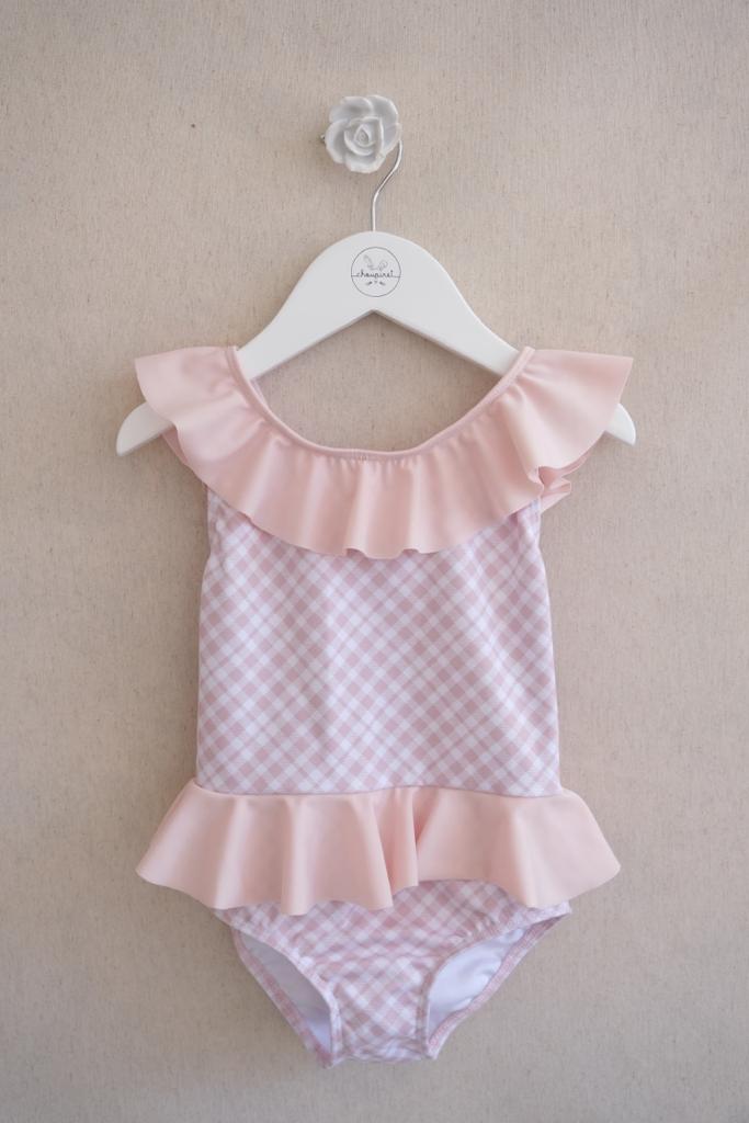 Traje de Baño Niña Cuadros Rosa